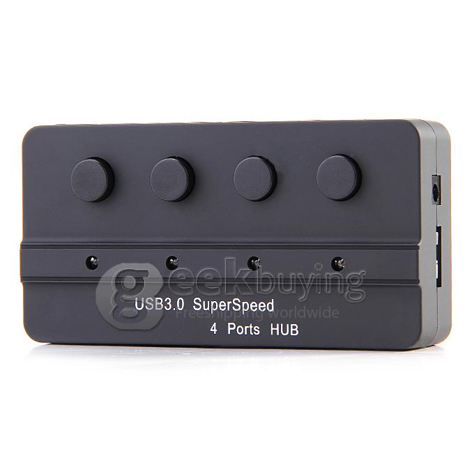 4 Ports USB 3.0 HUB with Switch Button - Black
