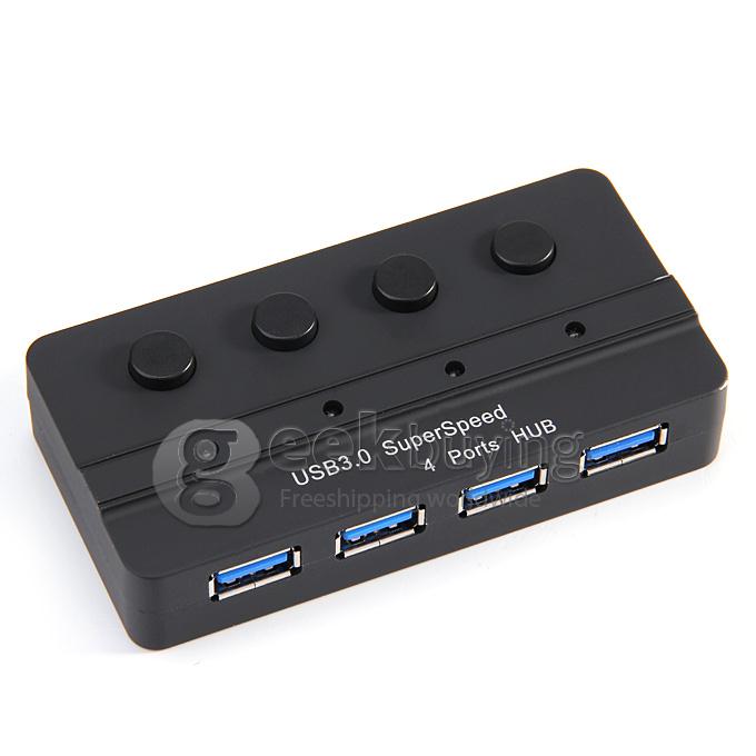4 Ports USB 3.0 HUB with Switch Button - Black