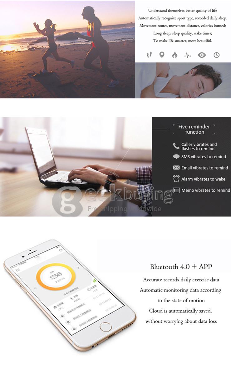 IDO ONE Waterproof Bluetooth 4.0 Silver Case Smart Watch Bracelet Sleep Tracking Sedentary Reminder for Android iOS - Red Band