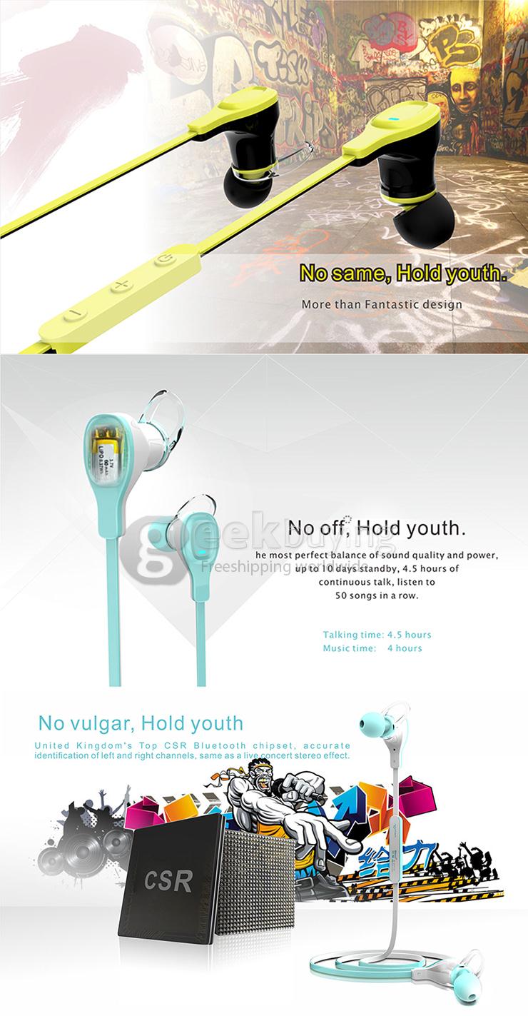 Roman S370 Bluetooth 4.1 Wireless Handsfree Sports Headphone with Volume Control for Smart Phone Tablet PC - Red