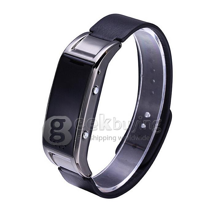 D8S Waterproof Smart Bracelet 0.49 OLED Watch Bluetooth 3.0 Genuine Leather Watch Anti-lost Band Strap Pedometer - Black