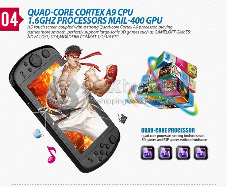 GPD Q88+ 7 inch Android 4.4 Gamepad Quad-core 1.6GHz IPS Screen 1GB/8GB Handheld Game Console Portable Game Tablet PC - Black