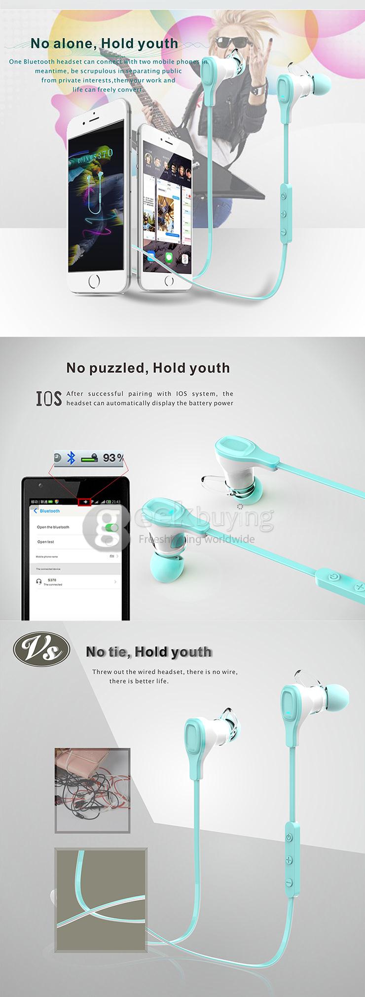 Roman S370 Bluetooth 4.1 Wireless Handsfree Sports Headphone with Volume Control for Smart Phone Tablet PC - Red