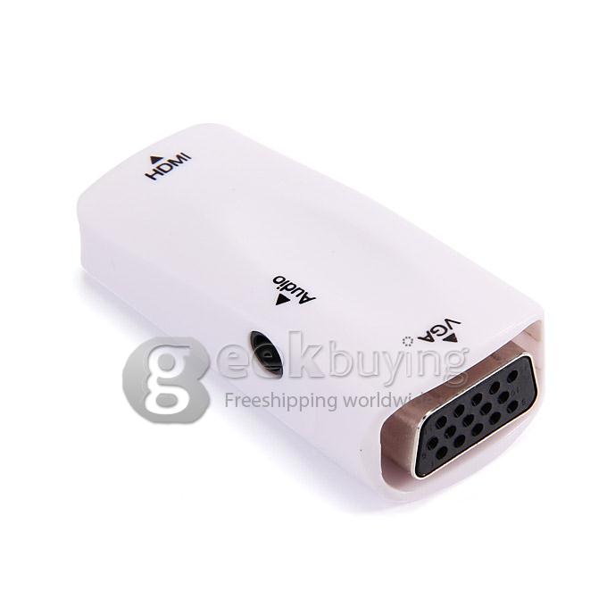 HDMI Male to VGA Female Adapter HDMI to VGA Portable HD Adapter with Audio Output for PS3 Tablet PC/DVD/Camera - White