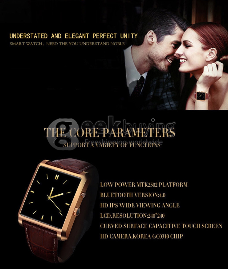 DM08 BT4.0 Smart Watch 0.3MP Camera 240*240 MTK2502A 128+32M Dial Bracelet Anti Lost Waterproof for Android IOS - Brown