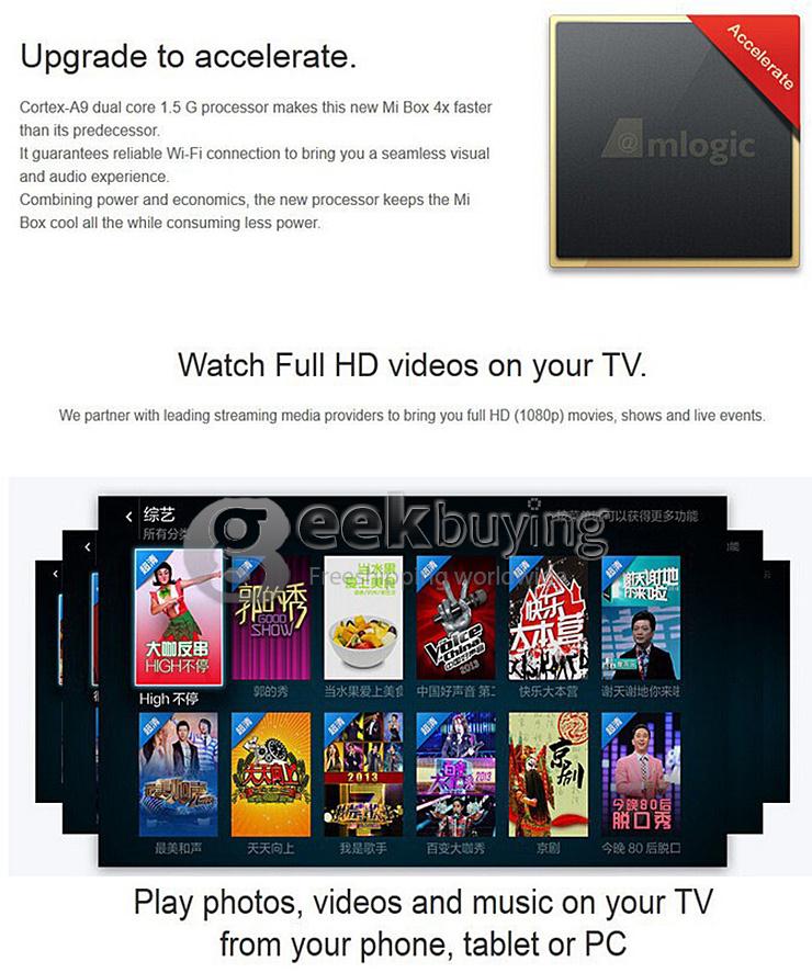 Newest Original XIAOMI Mi Box Enhanced Version 4K Android Media Player Quad Core Amlogic S812 1GB RAM 2.0GHz 2.4G/5G AC WiFi Bluetooth - Black