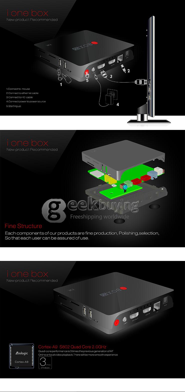UBox i828 Android Mini PC Quad Core Amlogic S802 2G RAM 8G ROM HDMI IN 2.4G/5G MIMO WIFI Bluetooth Miracast Black