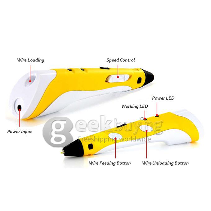 3D Stereoscopic Printing Pen Gen 1st 0.4mm Nozzle for 3D Drawing Doodling with ABS Filament Material - Yellow