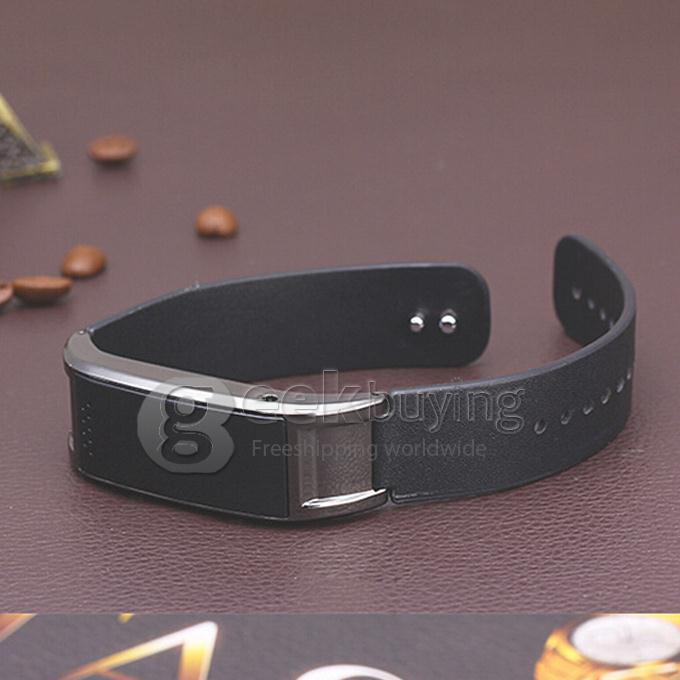 D8S Waterproof Smart Bracelet 0.49 OLED Watch Bluetooth 3.0 Genuine Leather Watch Anti-lost Band Strap Pedometer - Black