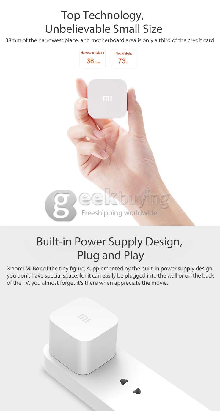 Original Xiaomi Mi Box Mini FHD Media Player MT8685 Android 4.4 Quad Core 1GB RAM 4GB ROM 1080P Bluetooth - White