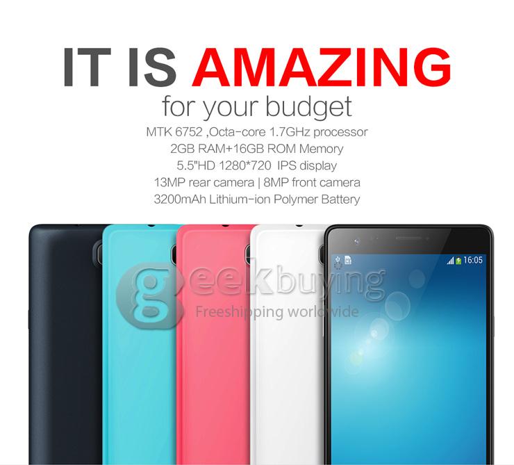 Mlais M52 Red Note 64 Bit 4G LTE 5.5inch MTK6752 Octa Core 1.7 GHz Android 5.0 2GB 16GB Smartphone 13.0MP HD OTG - Black