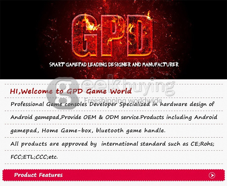 GPD Q88+ 7 inch Android 4.4 Gamepad Quad-core 1.6GHz IPS Screen 1GB/8GB Handheld Game Console Portable Game Tablet PC - Black