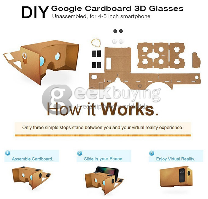 Google Cardboard VR 3D Glasses with Black Magnet for 4-5 inch iPhone Samsung Smartphones
