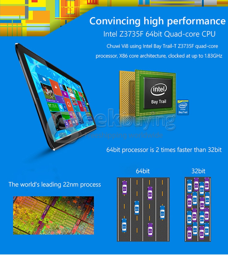CHUWI Vi8 UltraPad/Super 8 Inch Dual OS 2GB/32GB Windows8.1 & Android4.4 Tablet PC Intel Z3735F Quad Core 1.83GHz IPS 1280*800 Bluetooth HDMI WiDi - Black