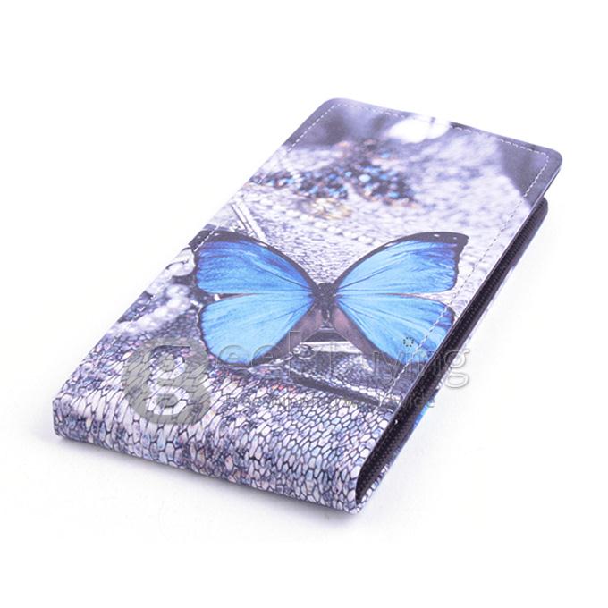 Protective Hard Cover Colored Drawing Butterfly Flip Stand Leather Case for DOOGEE DG310-Blue