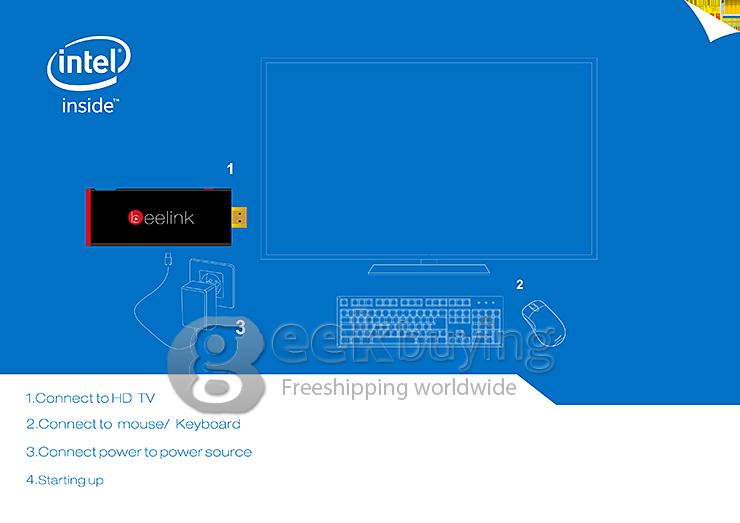 Beelink Pocket P2 Windows10 TV Stick Dongle Quad Core Intel Z3735F 64bit 1.8GHz 2G RAM 32G ROM Wifi Bluetooth - Black