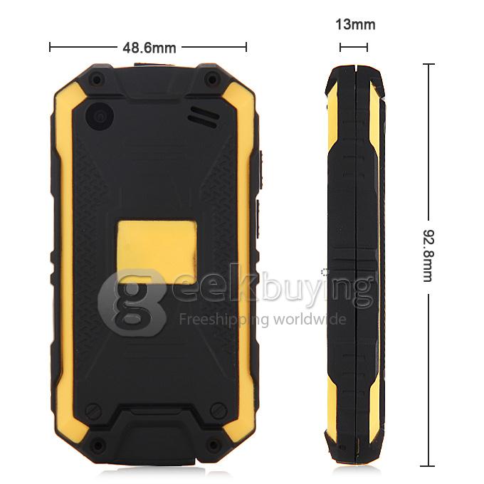J5 IP54 waterproof Smartphone MTK6572W Dual Core 1.2Ghz 2.4 Inch Android4.2.2 OS 2.0MP 3G/WIFI - Yellow
