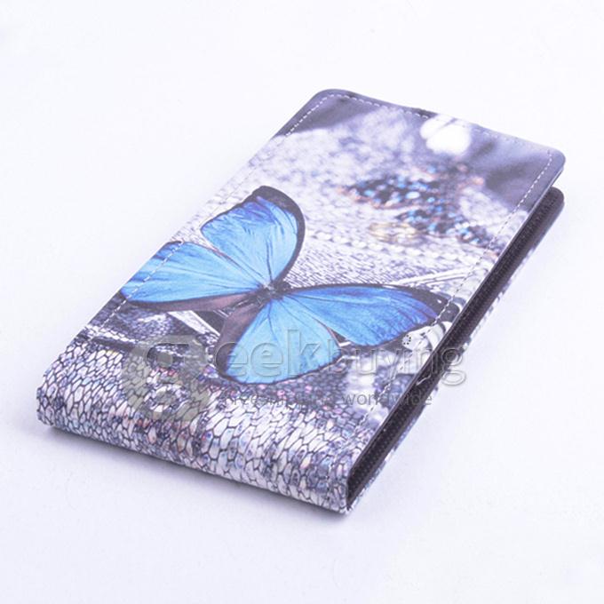 Protective Hard Cover Colored Drawing Butterfly Flip Stand Leather Case for Elephone P6000 / Elephone P6000 Pro -Blue