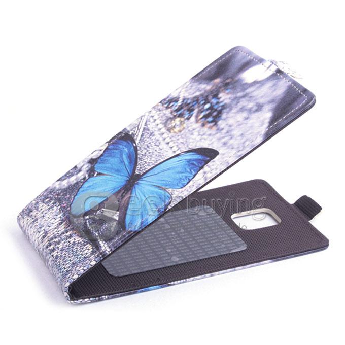 Protective Hard Cover Colored Drawing Butterfly Flip Stand Leather Case for DOOGEE DG310-Blue