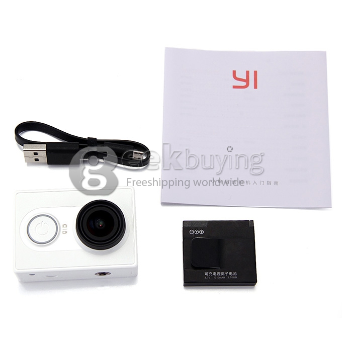 Xiaomi Yi Xiaoyi Z23L Version Action Camera Bundle Deal with Spare Battery + Hold Charger + Lens Cap + Tripod Adapter - White (Basic)