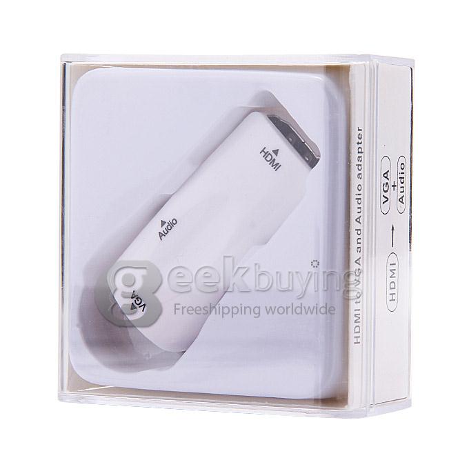 HDMI Male to VGA Female Adapter HDMI to VGA Portable HD Adapter with Audio Output for PS3 Tablet PC/DVD/Camera - White