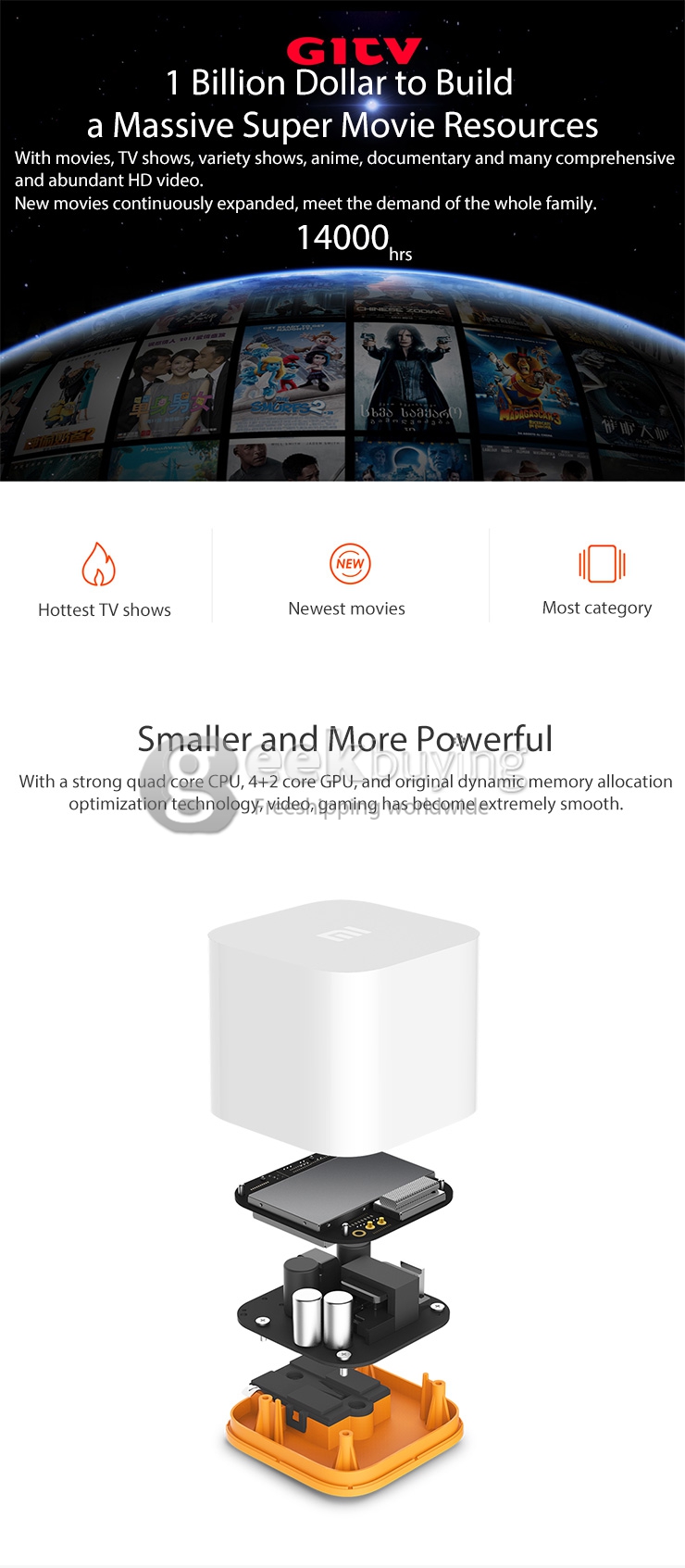 Original Xiaomi Mi Box Mini FHD Media Player MT8685 Android 4.4 Quad Core 1GB RAM 4GB ROM 1080P Bluetooth - White