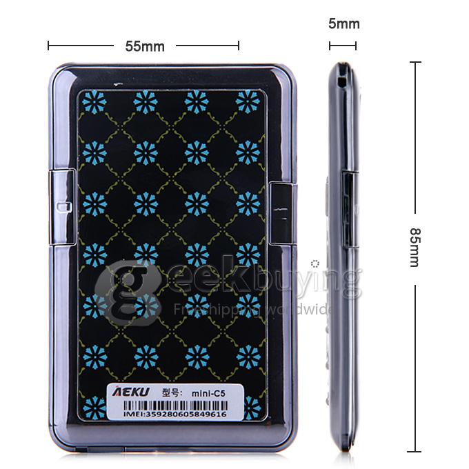 AEKU C5 Ultra Thin Slim 1.0 inch MTK Single Core Mini Pocket Card Cell Phones Bluetooth Built-in Battery - Black