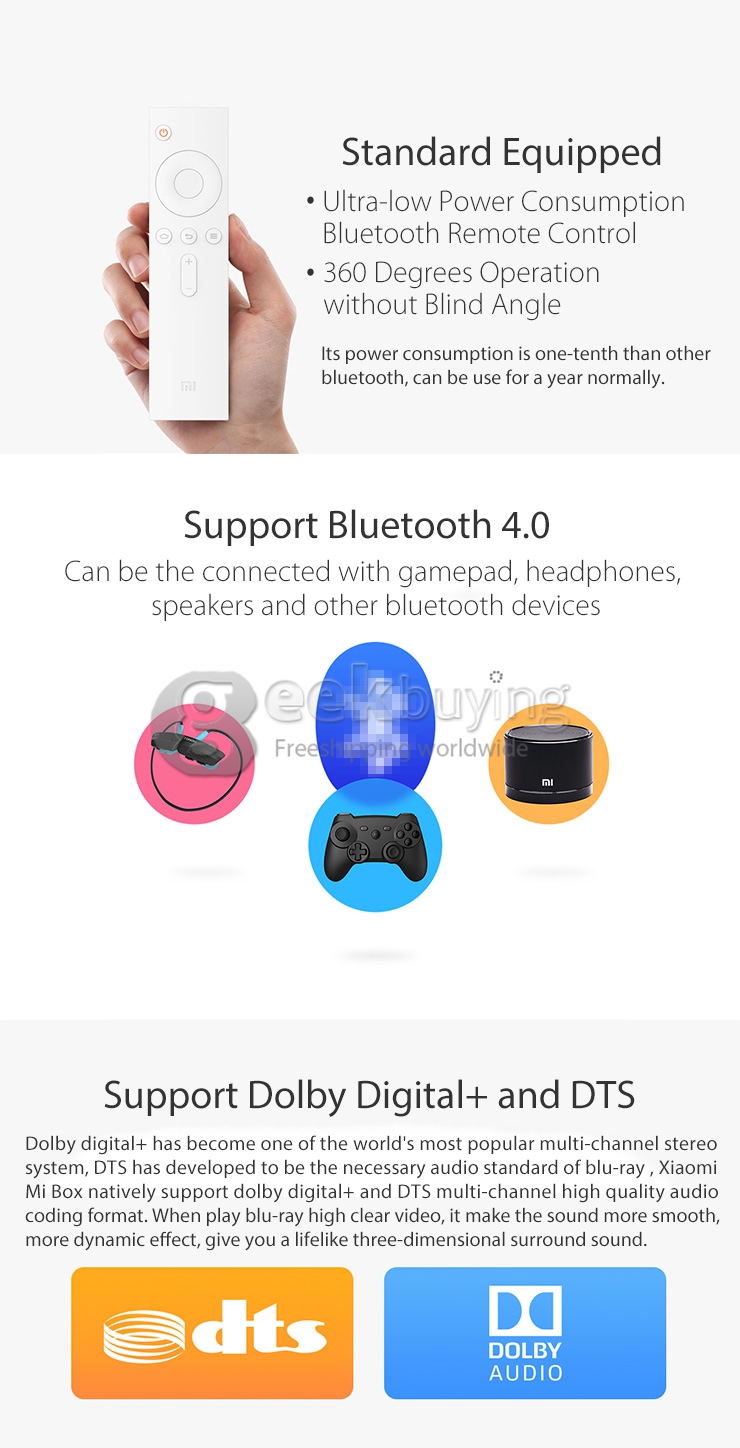 Original Xiaomi Mi Box Mini FHD Media Player MT8685 Android 4.4 Quad Core 1GB RAM 4GB ROM 1080P Bluetooth - White