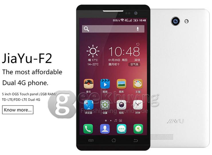 JIAYU F2 5.0 Inch 4G LTE MTK6582 Quad Core 1.3GHz Android 4.4 2GB RAM 16GB ROM Smartphone HD Gorilla Glass OTG - White