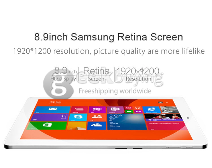 CHUWI V89 8.9 Inch Dual OS Win8+ Android 4.4 Tablet PC Intel Z3735F Quad Core 1.83GHz 2GB/64GB 1920*1200 BT GPS 3G-White