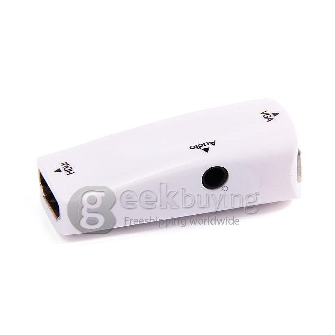 HDMI Male to VGA Female Adapter HDMI to VGA Portable HD Adapter with Audio Output for PS3 Tablet PC/DVD/Camera - White