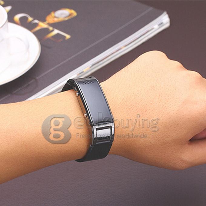 D8S Waterproof Smart Bracelet 0.49 OLED Watch Bluetooth 3.0 Genuine Leather Watch Anti-lost Band Strap Pedometer - Black