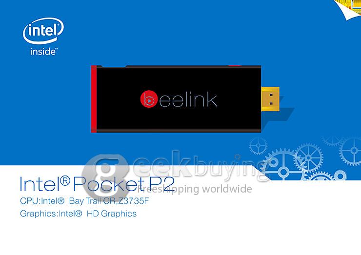 Beelink Pocket P2 Windows10 TV Stick Dongle Quad Core Intel Z3735F 64bit 1.8GHz 2G RAM 32G ROM Wifi Bluetooth - Black