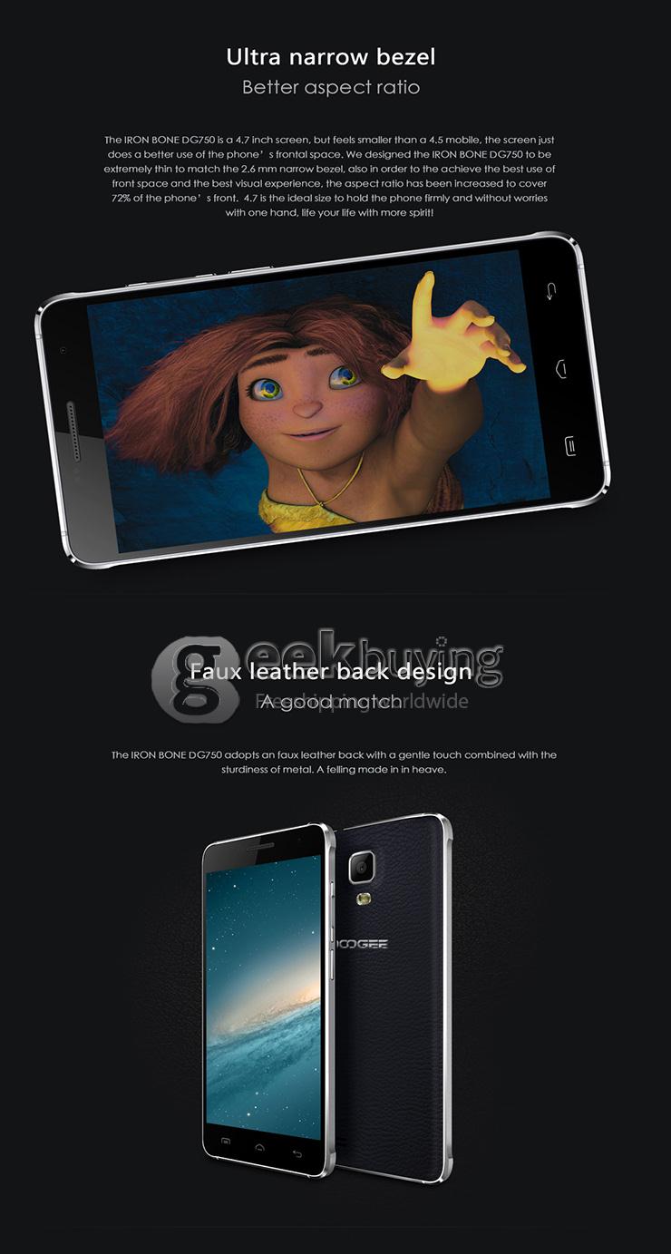 DOOGEE DG750 IRON BONE 4.7 Inch Android 4.4 Smartphone MTK6592 Octa Core 1GB RAM 8GB ROM 8.0MP 3G/GPS - Black