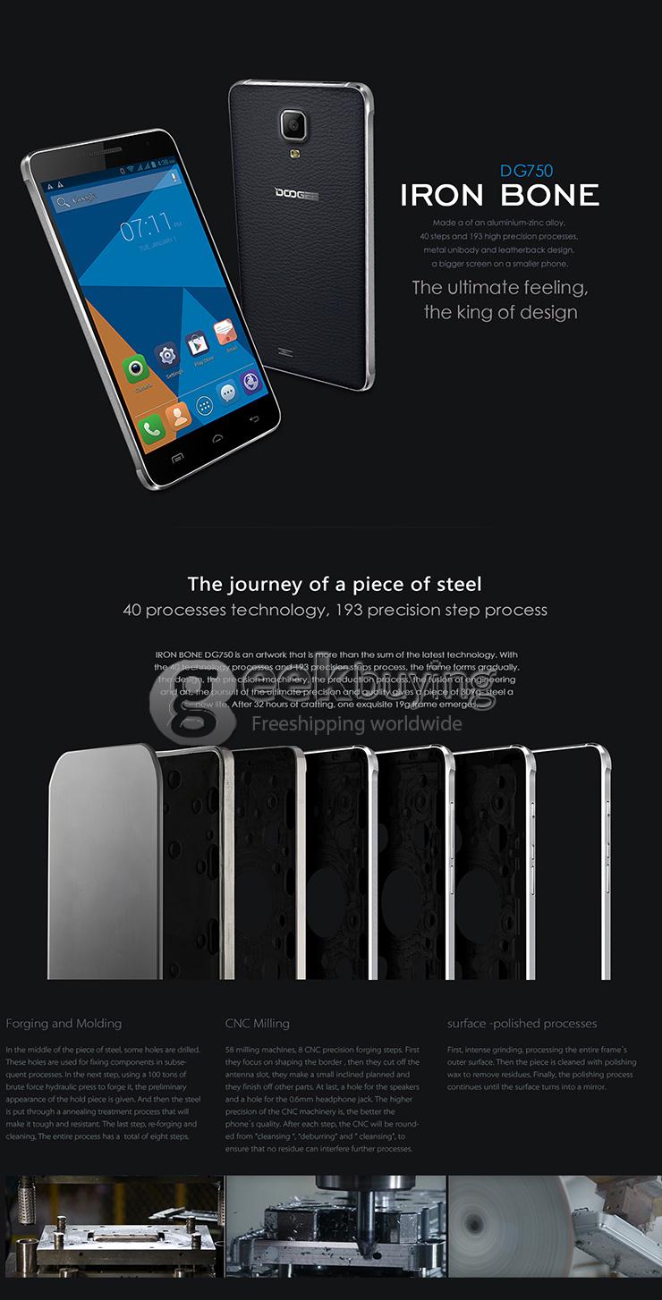 DOOGEE DG750 IRON BONE 4.7 Inch Android 4.4 Smartphone MTK6592 Octa Core 1GB RAM 8GB ROM 8.0MP 3G/GPS - Black