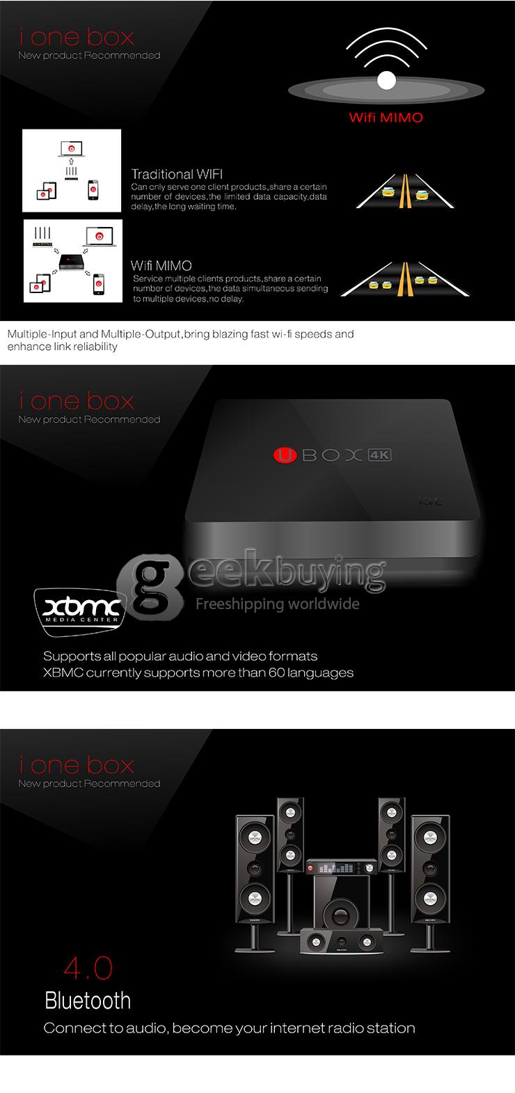 UBox i828 Android Mini PC Quad Core Amlogic S802 2G RAM 8G ROM HDMI IN 2.4G/5G MIMO WIFI Bluetooth Miracast Black