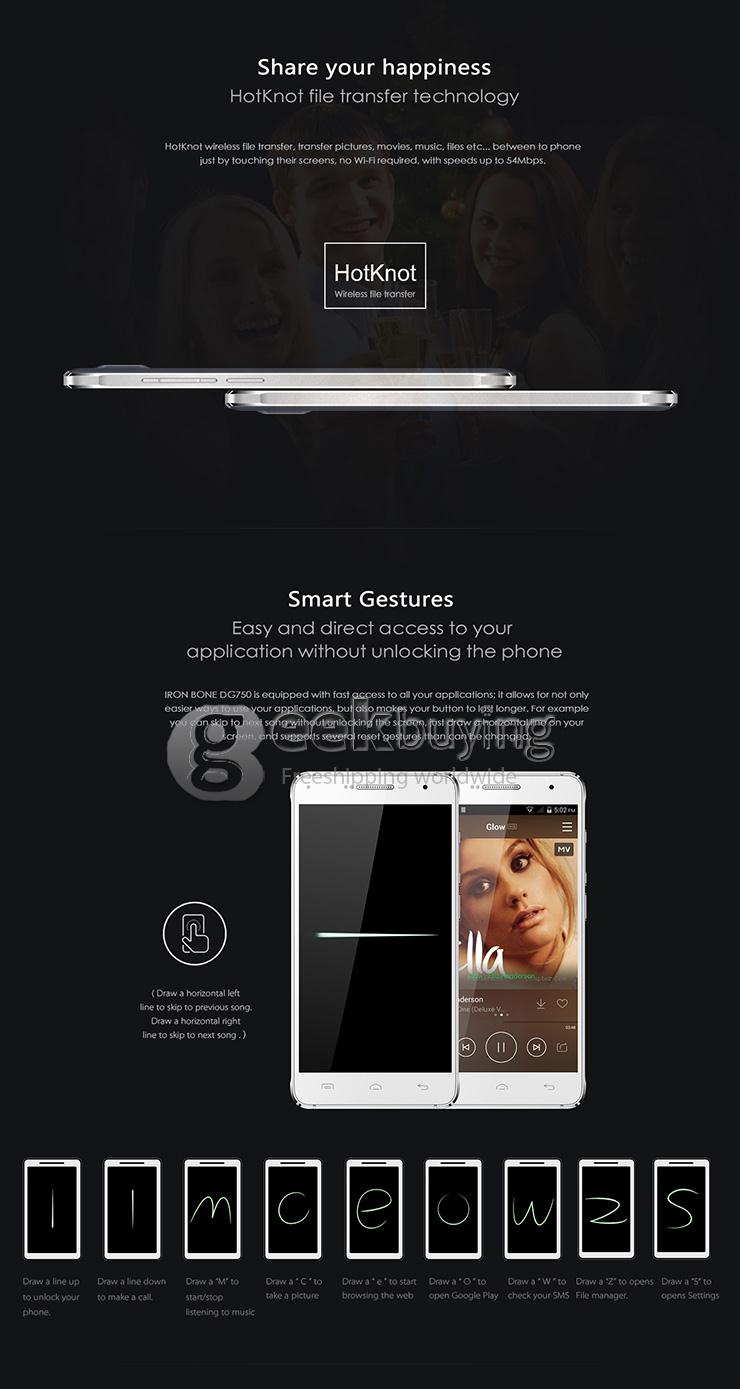 DOOGEE DG750 IRON BONE 4.7 Inch Android 4.4 Smartphone MTK6592 Octa Core 1GB RAM 8GB ROM 8.0MP 3G/GPS - Black