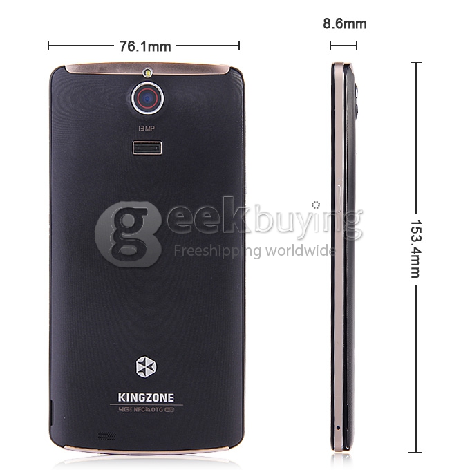 Kingzone Z1 5.5inch 64Bit 4G LTE MTK6752 Octa Core 1.7 GHz Android 4.4 Smartphone 2GB 16GB HD JDI Screen NFC OTG - Black