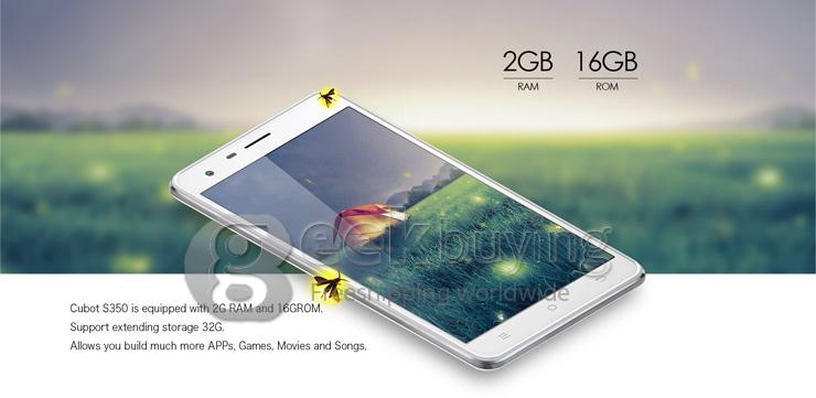 CUBOT S350 5.5inch Android 4.4 2GB 16GB MTK6582 Quad Core Smart Phone 1.3GHz 13.0MP 8.0MP Miracast IPS HD Screen - Black