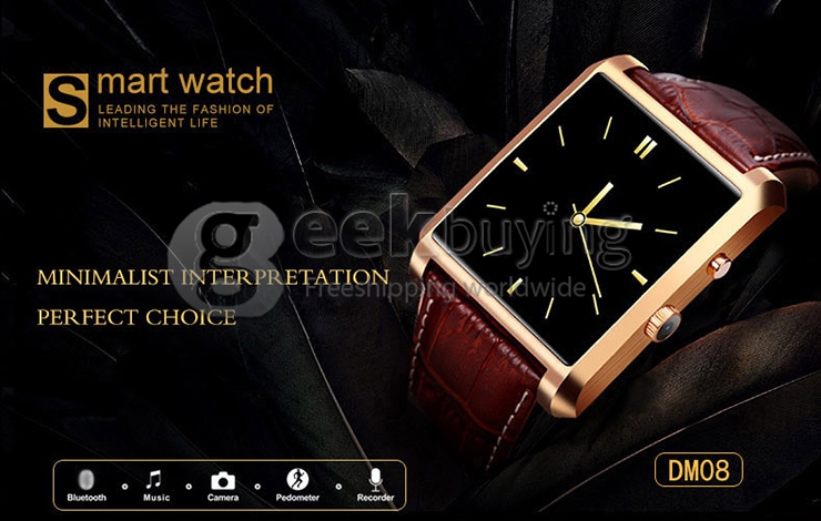 DM08 BT4.0 Smart Watch 0.3MP Camera 240*240 MTK2502A 128+32M Dial Bracelet Anti Lost Waterproof for Android IOS - Brown