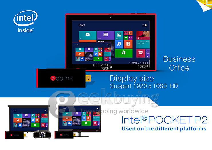 Beelink Pocket P2 Windows10 TV Stick Dongle Quad Core Intel Z3735F 64bit 1.8GHz 2G RAM 32G ROM Wifi Bluetooth - Black
