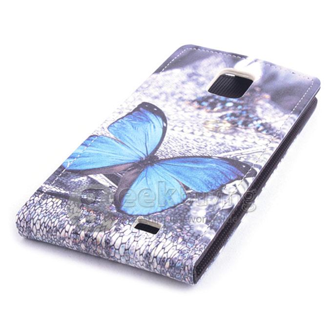 Protective Hard Cover Colored Drawing Butterfly Flip Stand Leather Case for DOOGEE DG310-Blue