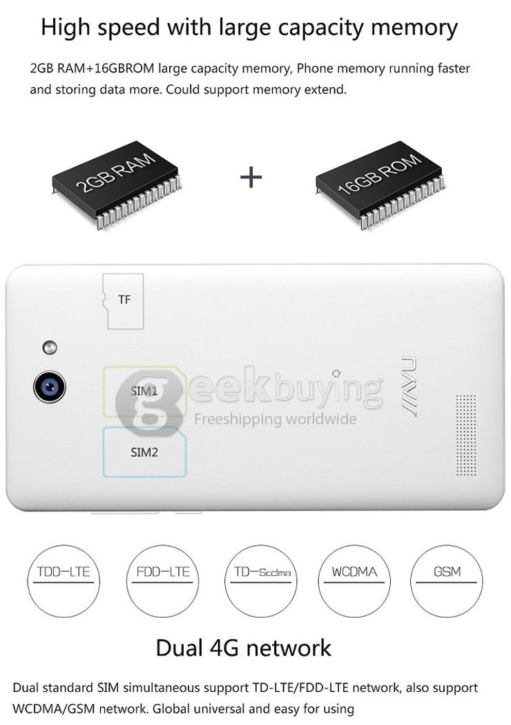JIAYU F2 5.0 Inch 4G LTE MTK6582 Quad Core 1.3GHz Android 4.4 2GB RAM 16GB ROM Smartphone HD Gorilla Glass OTG - White