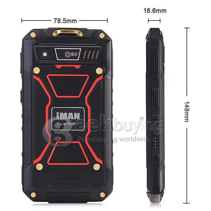 iMAN i6800 IP68 4.7inch Android 4.4 MTK6582 Quad Core 1.3GHz Smartphone 1GB 8GB 8MP 2MP 3G Miracast - Black