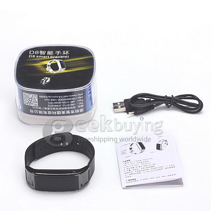 D8S Waterproof Smart Bracelet 0.49 OLED Watch Bluetooth 3.0 Genuine Leather Watch Anti-lost Band Strap Pedometer - Black
