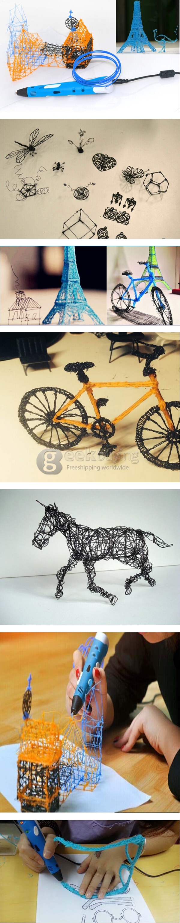 3D Stereoscopic Printing Pen Gen 1st 0.4mm Nozzle for 3D Drawing Doodling with ABS Filament Material - Grey