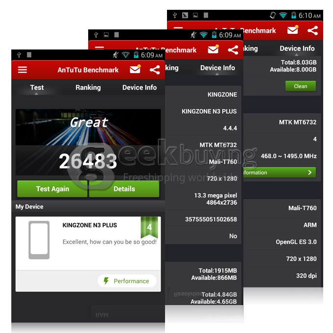 KINGZONE N3 Plus 5.0Inch 64Bit 4G LTE MTK6732 Quad Core 1.5GHz Android 4.4 2GB 16GB Smartphone 13.0MP IPS HD - White