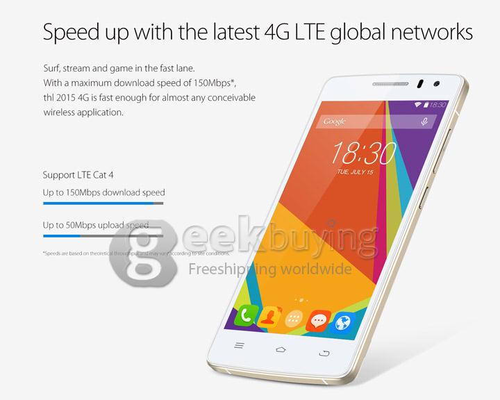 THL 2015 64Bit 4G LTE 5.0 Inch FHD 1920x1080 Smartphone MTK6752 Octa Core 1.7 GHz Android 4.4 2GB RAM 16GB ROM - Black