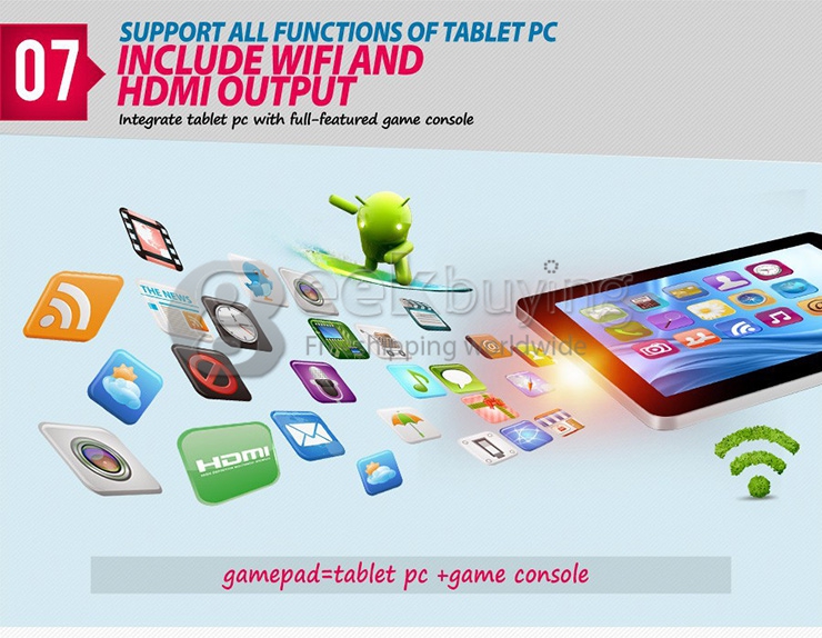 GPD Q88+ 7 inch Android 4.4 Gamepad Quad-core 1.6GHz IPS Screen 1GB/8GB Handheld Game Console Portable Game Tablet PC - Black