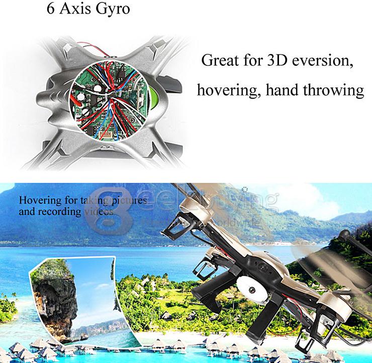 JJRC H9D 2.4G 4CH 6 Axis Gyro RC Quadcopter with 2.0MP Camera - Gold